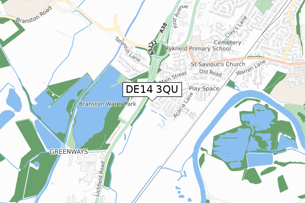 DE14 3QU map - small scale - OS Open Zoomstack (Ordnance Survey)