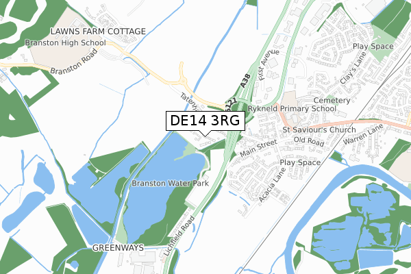 DE14 3RG map - small scale - OS Open Zoomstack (Ordnance Survey)