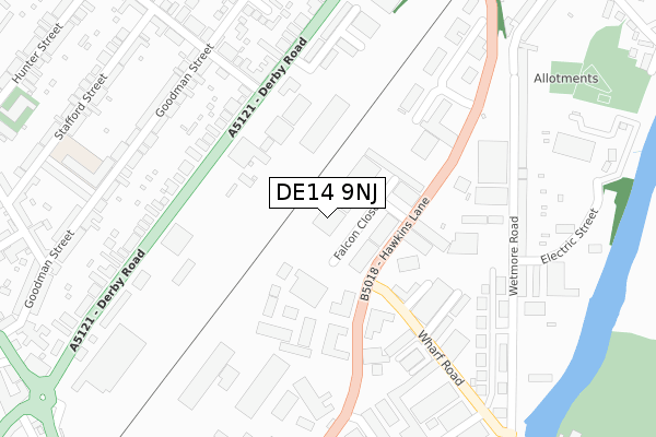 DE14 9NJ map - large scale - OS Open Zoomstack (Ordnance Survey)