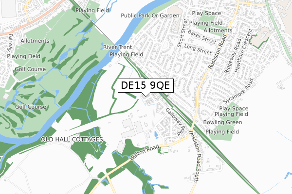 DE15 9QE map - small scale - OS Open Zoomstack (Ordnance Survey)