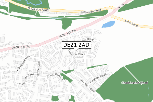 DE21 2AD map - large scale - OS Open Zoomstack (Ordnance Survey)