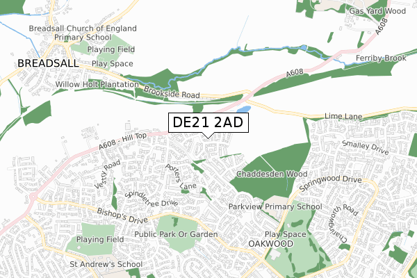 DE21 2AD map - small scale - OS Open Zoomstack (Ordnance Survey)