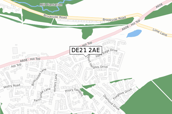 DE21 2AE map - large scale - OS Open Zoomstack (Ordnance Survey)