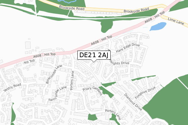 DE21 2AJ map - large scale - OS Open Zoomstack (Ordnance Survey)