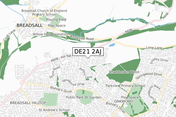 DE21 2AJ map - small scale - OS Open Zoomstack (Ordnance Survey)