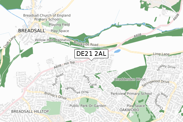 DE21 2AL map - small scale - OS Open Zoomstack (Ordnance Survey)