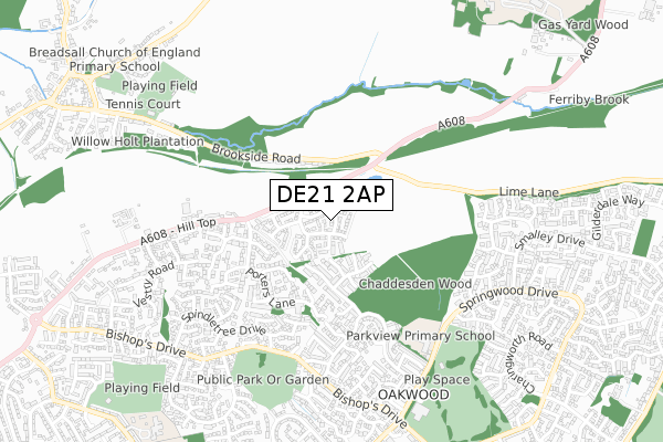 DE21 2AP map - small scale - OS Open Zoomstack (Ordnance Survey)