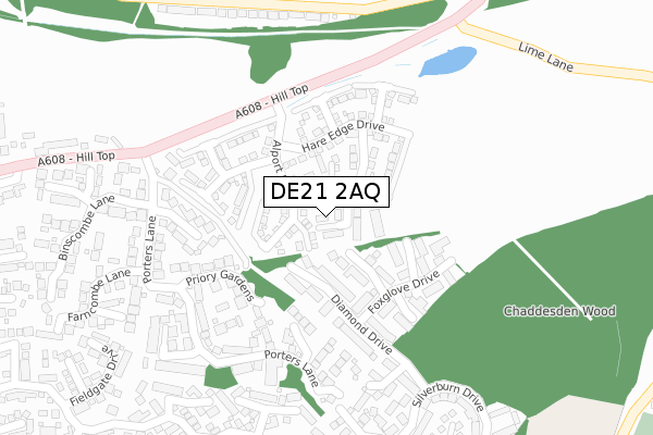 DE21 2AQ map - large scale - OS Open Zoomstack (Ordnance Survey)