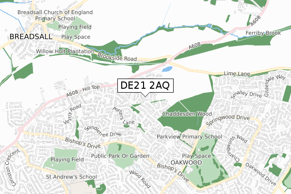 DE21 2AQ map - small scale - OS Open Zoomstack (Ordnance Survey)