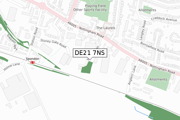 DE21 7NS map - large scale - OS Open Zoomstack (Ordnance Survey)