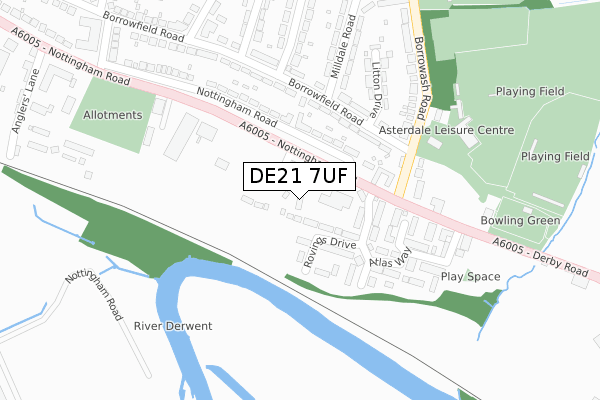 DE21 7UF map - large scale - OS Open Zoomstack (Ordnance Survey)