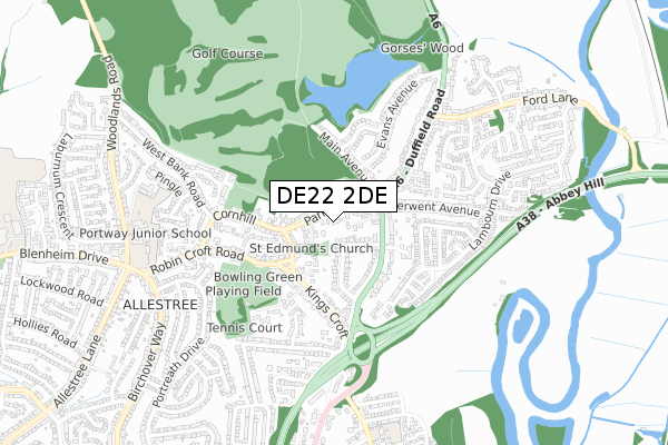 DE22 2DE map - small scale - OS Open Zoomstack (Ordnance Survey)