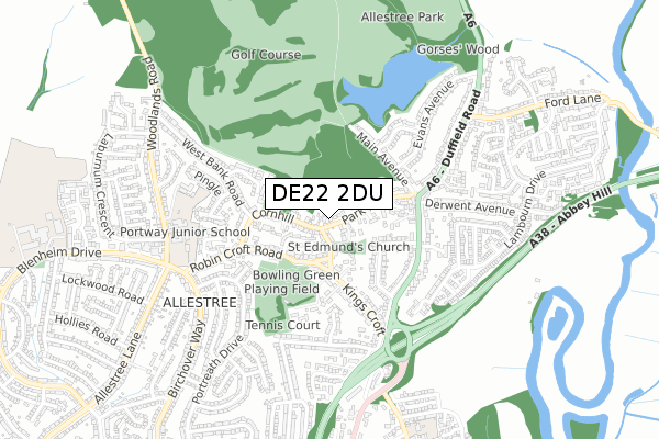 DE22 2DU map - small scale - OS Open Zoomstack (Ordnance Survey)