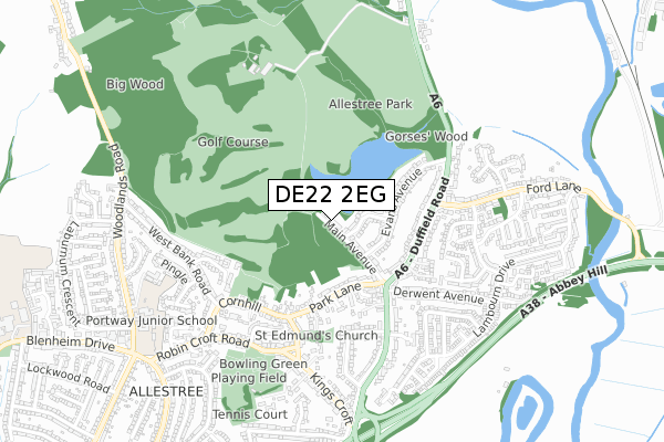 DE22 2EG map - small scale - OS Open Zoomstack (Ordnance Survey)