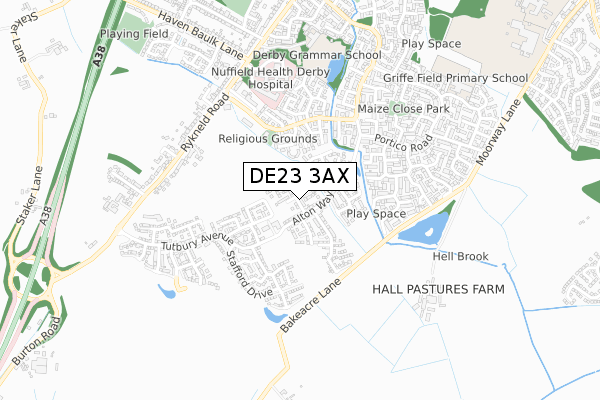 DE23 3AX map - small scale - OS Open Zoomstack (Ordnance Survey)