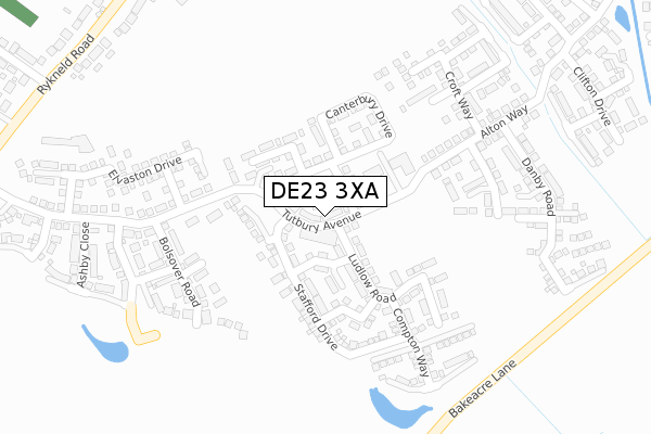 DE23 3XA map - large scale - OS Open Zoomstack (Ordnance Survey)