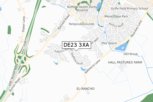 DE23 3XA map - small scale - OS Open Zoomstack (Ordnance Survey)