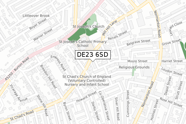 DE23 6SD map - large scale - OS Open Zoomstack (Ordnance Survey)