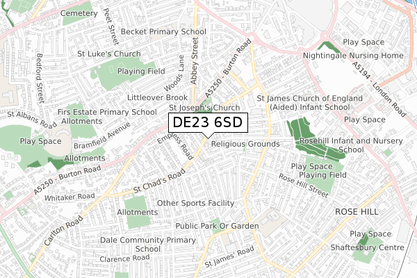 DE23 6SD map - small scale - OS Open Zoomstack (Ordnance Survey)