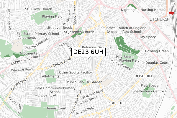 DE23 6UH map - small scale - OS Open Zoomstack (Ordnance Survey)