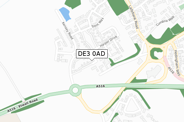 DE3 0AD map - large scale - OS Open Zoomstack (Ordnance Survey)