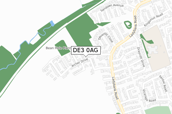 DE3 0AG map - large scale - OS Open Zoomstack (Ordnance Survey)