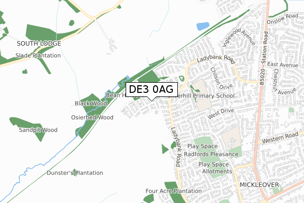 DE3 0AG map - small scale - OS Open Zoomstack (Ordnance Survey)