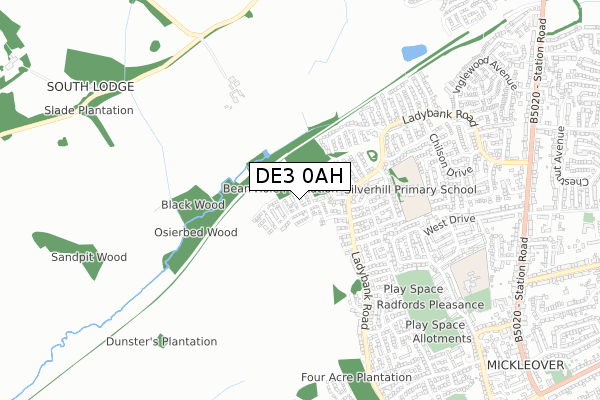 DE3 0AH map - small scale - OS Open Zoomstack (Ordnance Survey)