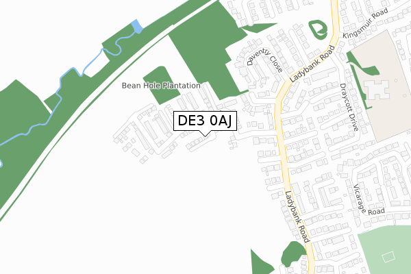 DE3 0AJ map - large scale - OS Open Zoomstack (Ordnance Survey)