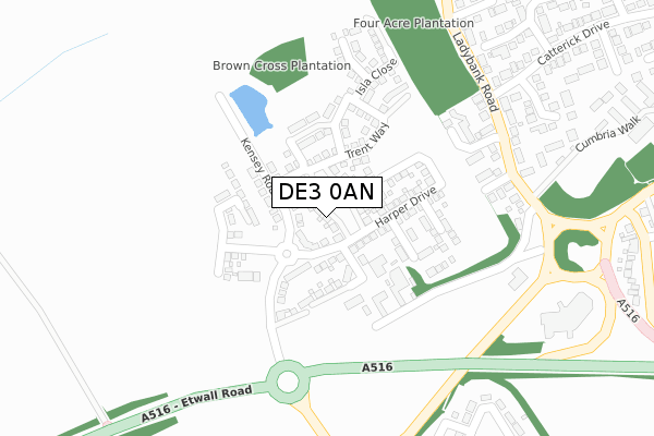 DE3 0AN map - large scale - OS Open Zoomstack (Ordnance Survey)