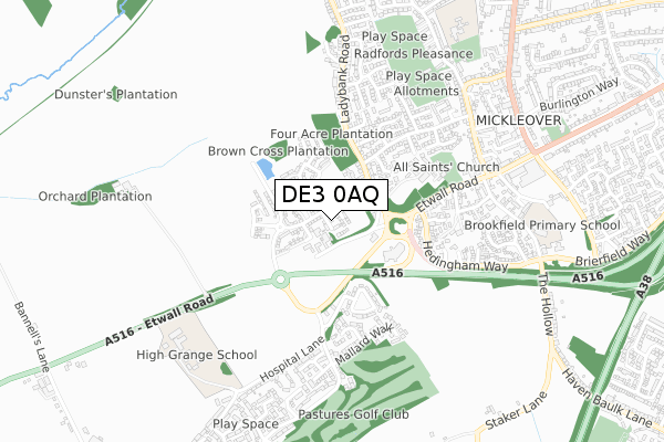 DE3 0AQ map - small scale - OS Open Zoomstack (Ordnance Survey)