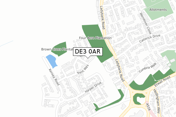 DE3 0AR map - large scale - OS Open Zoomstack (Ordnance Survey)