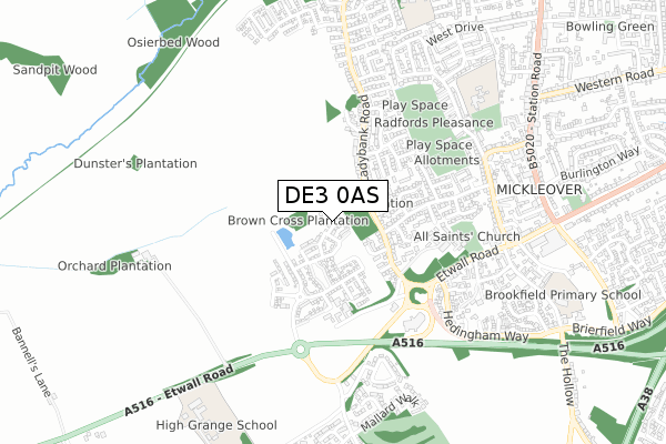 DE3 0AS map - small scale - OS Open Zoomstack (Ordnance Survey)