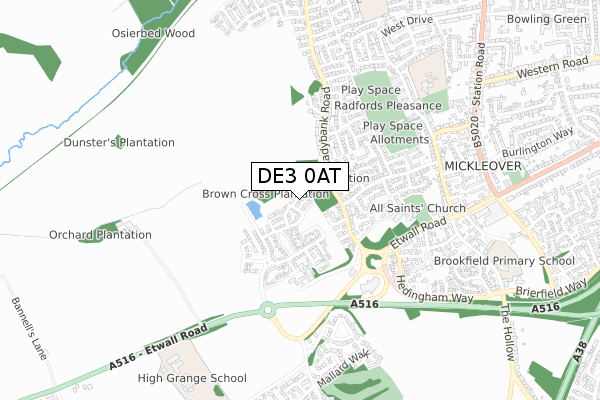 DE3 0AT map - small scale - OS Open Zoomstack (Ordnance Survey)