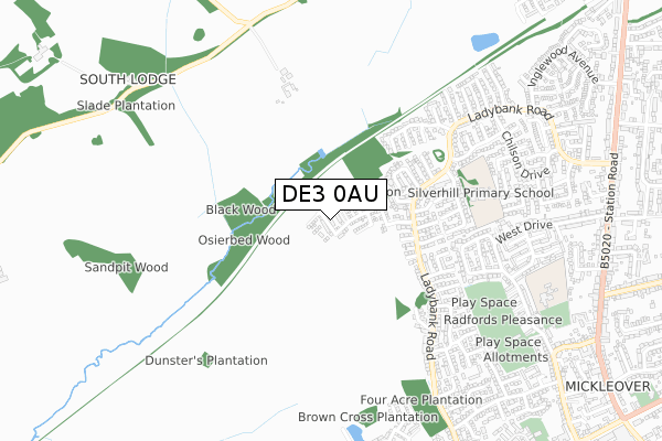 DE3 0AU map - small scale - OS Open Zoomstack (Ordnance Survey)