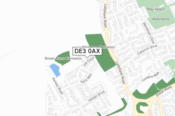 DE3 0AX map - large scale - OS Open Zoomstack (Ordnance Survey)