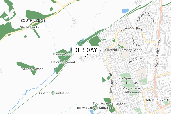 DE3 0AY map - small scale - OS Open Zoomstack (Ordnance Survey)