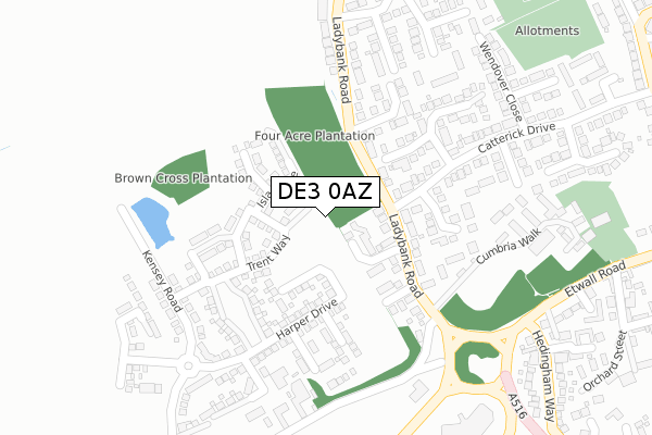 DE3 0AZ map - large scale - OS Open Zoomstack (Ordnance Survey)