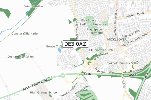 DE3 0AZ map - small scale - OS Open Zoomstack (Ordnance Survey)