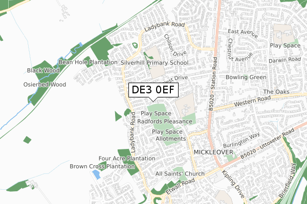 DE3 0EF map - small scale - OS Open Zoomstack (Ordnance Survey)