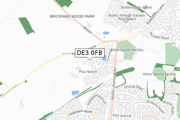 DE3 0FB map - small scale - OS Open Zoomstack (Ordnance Survey)