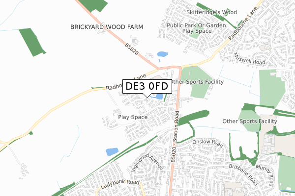 DE3 0FD map - small scale - OS Open Zoomstack (Ordnance Survey)