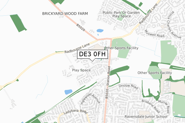 DE3 0FH map - small scale - OS Open Zoomstack (Ordnance Survey)