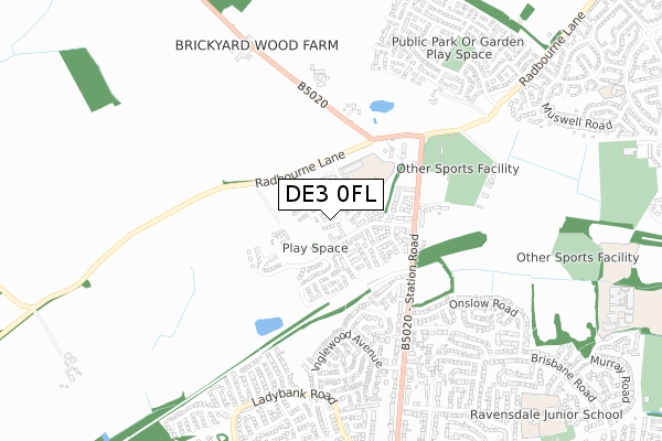 DE3 0FL map - small scale - OS Open Zoomstack (Ordnance Survey)