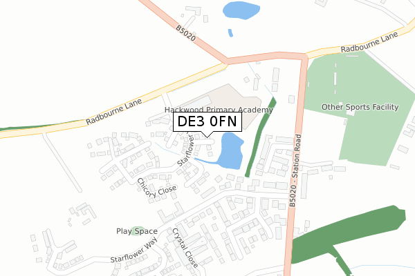 DE3 0FN map - large scale - OS Open Zoomstack (Ordnance Survey)