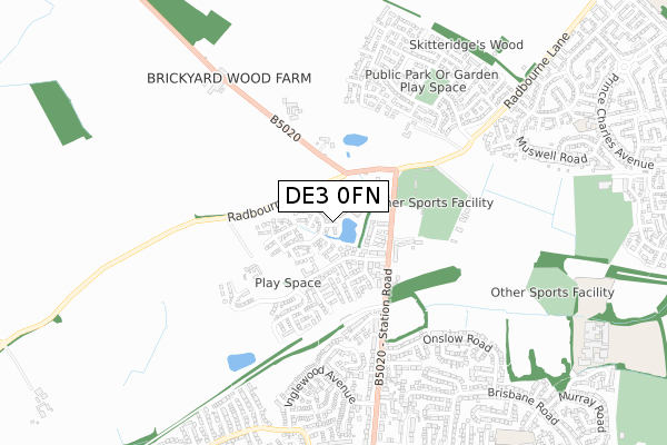 DE3 0FN map - small scale - OS Open Zoomstack (Ordnance Survey)