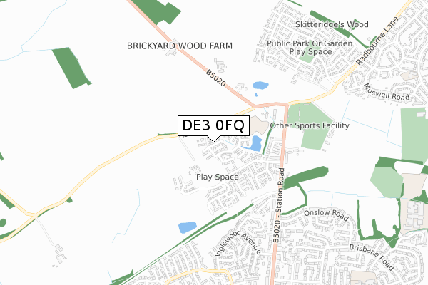 DE3 0FQ map - small scale - OS Open Zoomstack (Ordnance Survey)