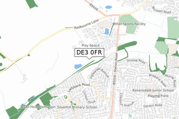 DE3 0FR map - small scale - OS Open Zoomstack (Ordnance Survey)