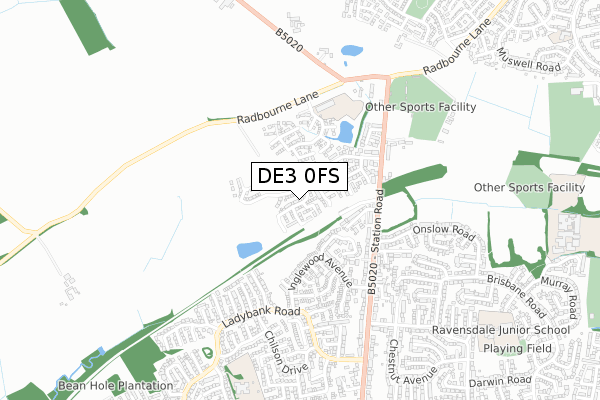 DE3 0FS map - small scale - OS Open Zoomstack (Ordnance Survey)