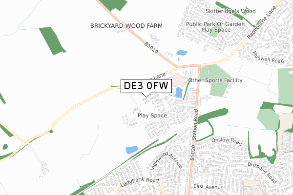 DE3 0FW map - small scale - OS Open Zoomstack (Ordnance Survey)